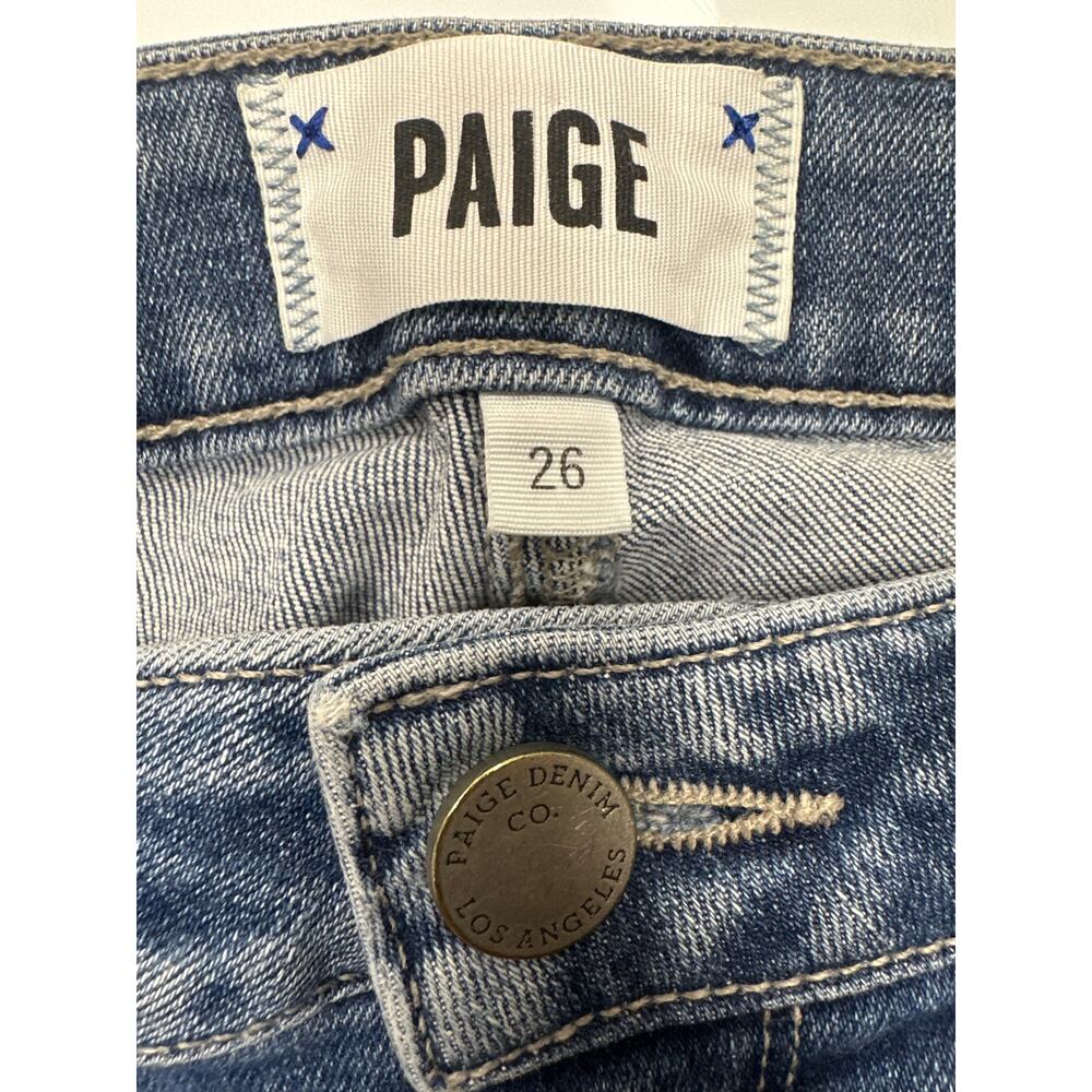 PAIGE Hoxton Crop Jeans 26 High Rise Blue Raw Hem Wear Cuffs